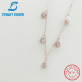 Real 925 Sterling Silver Pendant Necklace Chain Choker Cubic Zircon for Women
