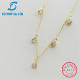 Real 925 Sterling Silver Pendant Necklace Chain Choker Cubic Zircon for Women