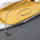 925 Silver Double Circle Pendant Necklace Chain for Woman Men