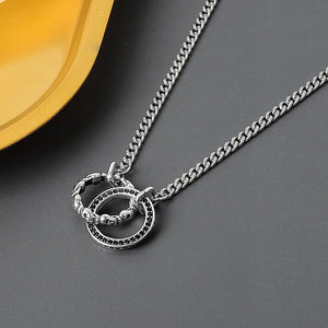 925 Silver Double Circle Pendant Necklace Chain for Woman Men