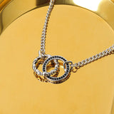 925 Silver Double Circle Pendant Necklace Chain for Woman Men