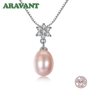 925 Silver Pearl Pendant Necklace Natural Freshwater Pearl Jewelry Women