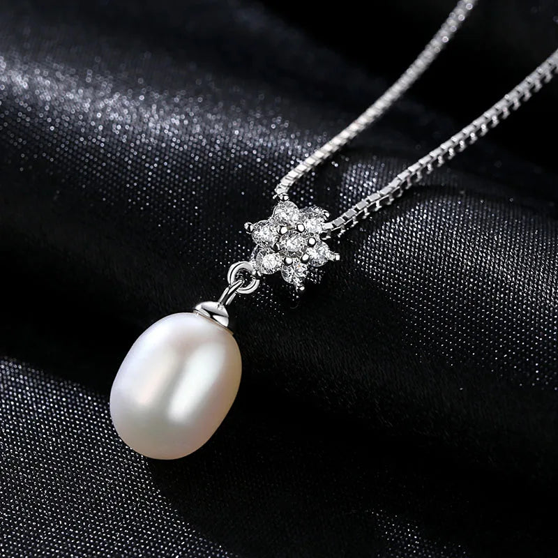 925 Silver Pearl Pendant Necklace Natural Freshwater Pearl Jewelry Women