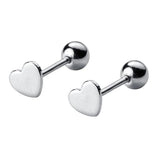 925 Sterling Silver Heart Screw-back Stud Earrings