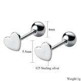 925 Sterling Silver Heart Screw-back Stud Earrings
