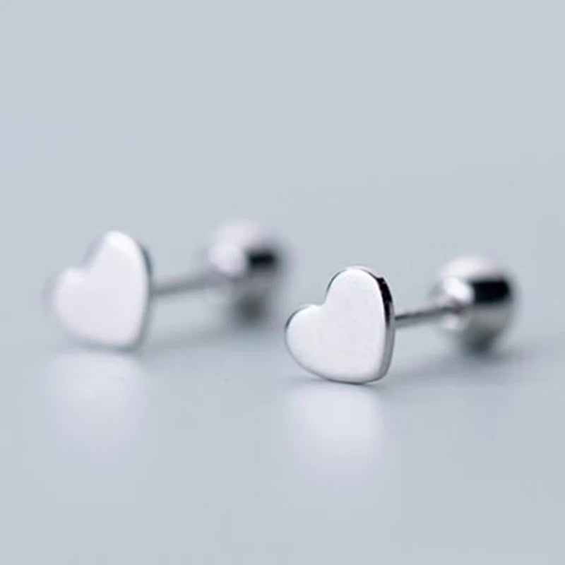 925 Sterling Silver Heart Screw-back Stud Earrings