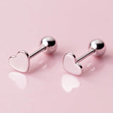 925 Sterling Silver Heart Screw-back Stud Earrings