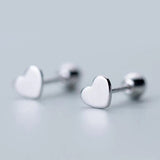 925 Sterling Silver Heart Screw-back Stud Earrings