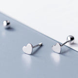 925 Sterling Silver Heart Screw-back Stud Earrings