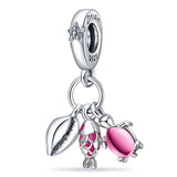 925 Silver Pink Octopus Turtle Sea Shell Dangle Bracelet