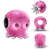 925 Silver Pink Octopus Turtle Sea Shell Dangle Bracelet