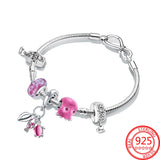 925 Silver Pink Octopus Turtle Sea Shell Dangle Bracelet