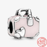 925 Silver Pink Travel Bag & Love Rose Bracelet Set for Women