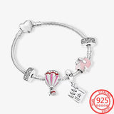 925 Silver Pink Travel Bag & Love Rose Bracelet Set for Women