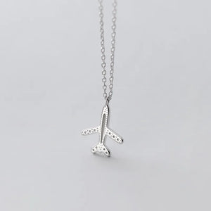 925 Sterling Silver Airplane Pendant Necklace CZ Crystal Tiny Dainty Jewelry