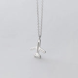 925 Sterling Silver Airplane Pendant Necklace CZ Crystal Tiny Dainty Jewelry