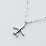 925 Sterling Silver Airplane Pendant Necklace CZ Crystal Tiny Dainty Jewelry