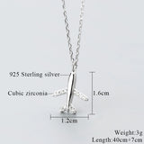 925 Sterling Silver Airplane Pendant Necklace CZ Crystal Tiny Dainty Jewelry