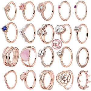 925 Silver Princess Tiara Crown CZ Ring Women Engagement Rose Jewelry