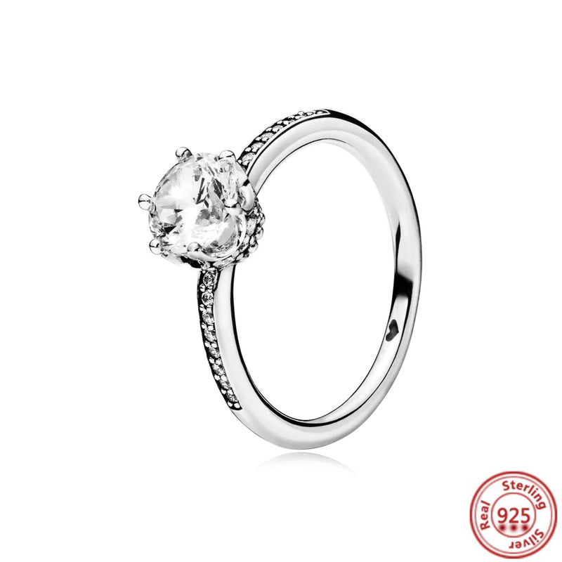 925 Silver Princess Tiara Crown CZ Ring Women Engagement Rose Jewelry