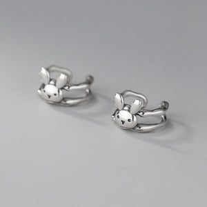 925 Silver Rabbit Double Layered Ear Cuffs Retro Thai Silver Cartilage Earrings