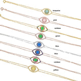 925 Silver Rainbow CZ Double Link Bracelet Evil Eye Lucky Jewelry
