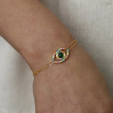 925 Silver Rainbow CZ Double Link Bracelet Evil Eye Lucky Jewelry