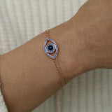 925 Silver Rainbow CZ Double Link Bracelet Evil Eye Lucky Jewelry