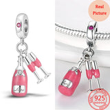 925 Silver Red Enamel Wine Bottle Charm