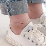 925 Sterling Silver Red Heart Anklets Woman Beads Ankle Bracelet Chain