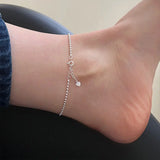925 Sterling Silver Red Heart Anklets Woman Beads Ankle Bracelet Chain