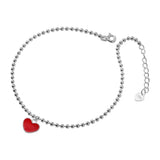 925 Sterling Silver Red Heart Anklets Woman Beads Ankle Bracelet Chain