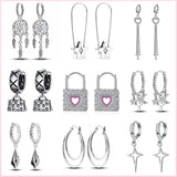 925 Silver Red Zircon Heart Lock Earrings