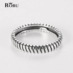 925 Silver Retro Thai Twill Finger Rings for Women Men Couple's Stack-able