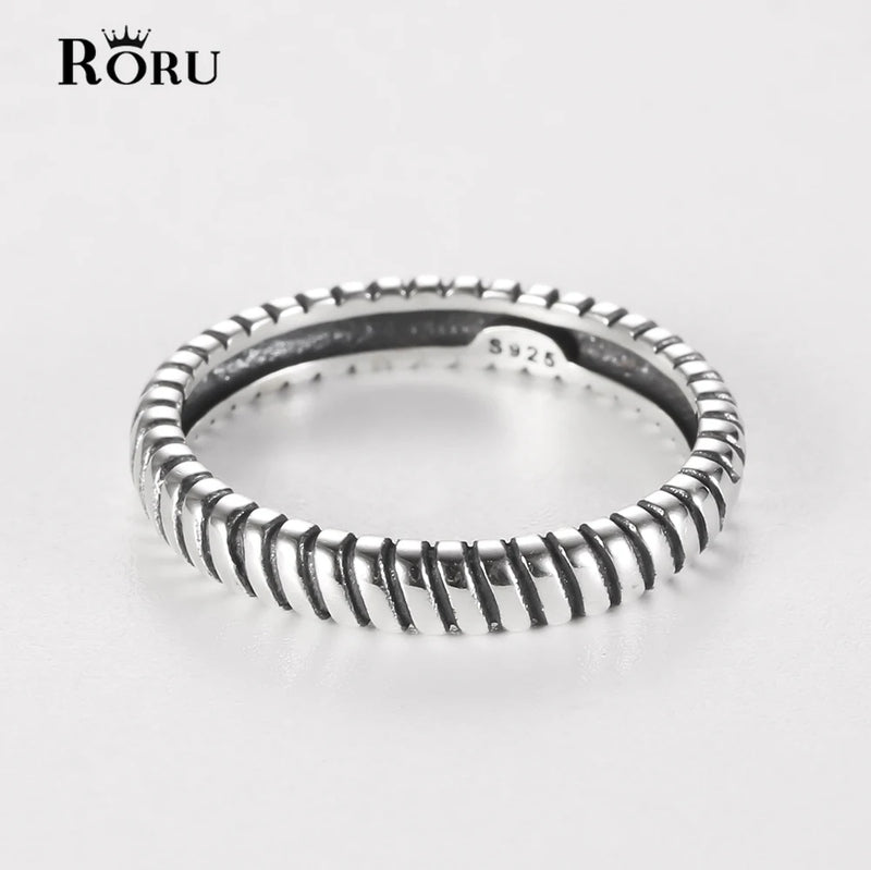 925 Silver Retro Thai Twill Finger Rings for Women Men Couple's Stack-able