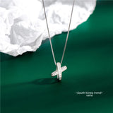 925 Sterling Silver Cross Pendant Necklace with Rhinestones