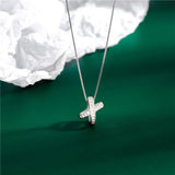 925 Sterling Silver Cross Pendant Necklace with Rhinestones