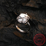 925 Silver Geometric Pearl Opening Ring Women's Wedding Jewelry