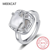925 Silver Geometric Pearl Opening Ring Women's Wedding Jewelry