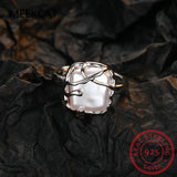 925 Silver Geometric Pearl Opening Ring Women's Wedding Jewelry