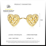 925 Sterling Silver Love Hearts Stud Earrings Vintage Style Women Fine Jewelry