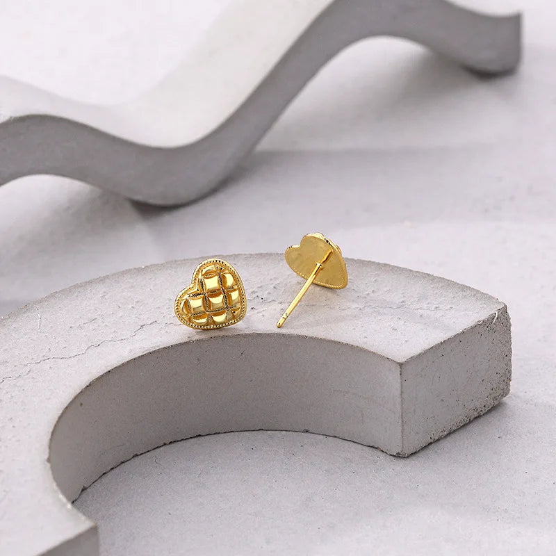 925 Sterling Silver Love Hearts Stud Earrings Vintage Style Women Fine Jewelry