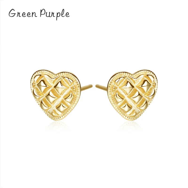 925 Sterling Silver Love Hearts Stud Earrings Vintage Style Women Fine Jewelry