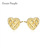 925 Sterling Silver Love Hearts Stud Earrings Vintage Style Women Fine Jewelry