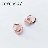 925 Silver Rose Gold Round Ear Clip Earrings for Women