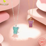 925 Silver Rose Quartz Love Bear Pendant Necklace Romantic Jewelry