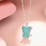 925 Silver Rose Quartz Love Bear Pendant Necklace Romantic Jewelry