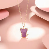 925 Silver Rose Quartz Love Bear Pendant Necklace Romantic Jewelry