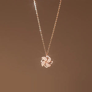 925 Silver Rotatable Zircon Windmill Pendant Necklace for Women