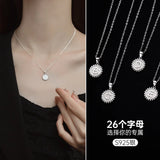 925 Silver Round 26 Letter Necklace Coin Pendant Hypoallergenic Jewelry